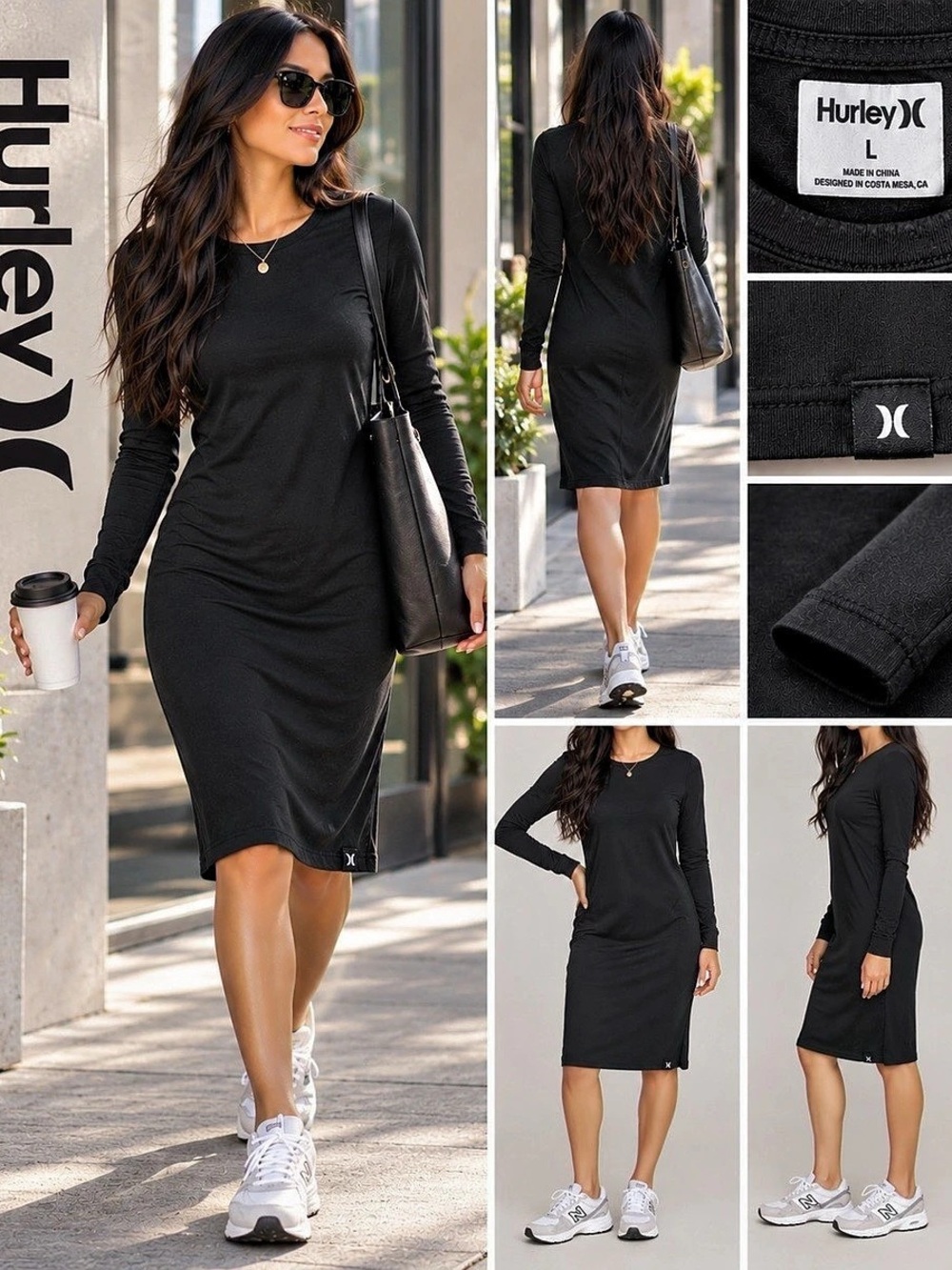 Hurley Long Sleeve Midi Athleisure Stretch Dress Game ⚽️ or Shopping 🛍️